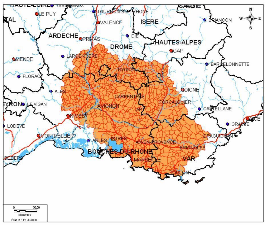 Aire géographique de répartition du thym de Provence IGP